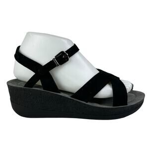 Olive Street Cocco Cross Wedge Sandals Black Gray Size 9.5